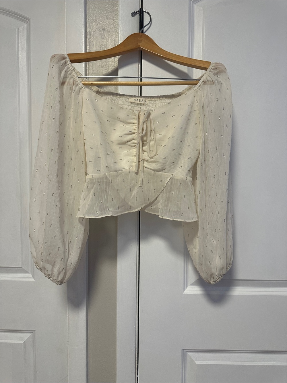 ILLA ILLA Cream Off-Shoulder Peasant Blouse with Tie Front